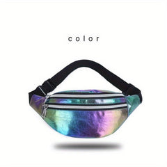 Holographic Outdoor Fanny Pack Zipper Leather Crossbody Phone Bag