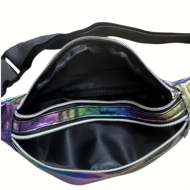 Holographic Outdoor Fanny Pack Zipper Leather Crossbody Phone Bag