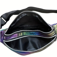 Holographic Outdoor Fanny Pack Zipper Leather Crossbody Phone Bag