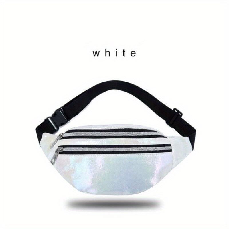 Holographic Outdoor Fanny Pack Zipper Leather Crossbody Phone Bag