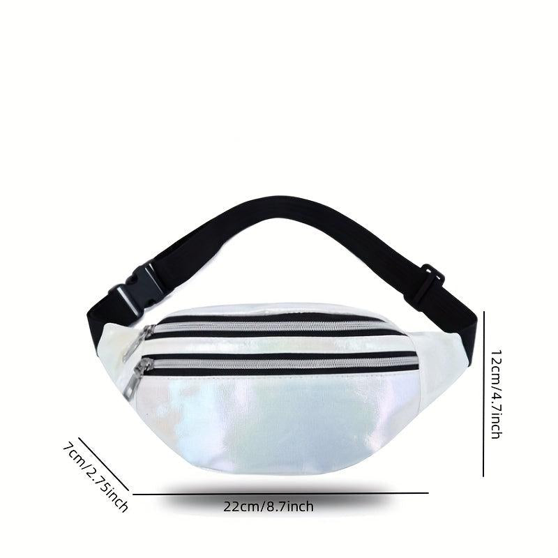 Holographic Outdoor Fanny Pack Zipper Leather Crossbody Phone Bag