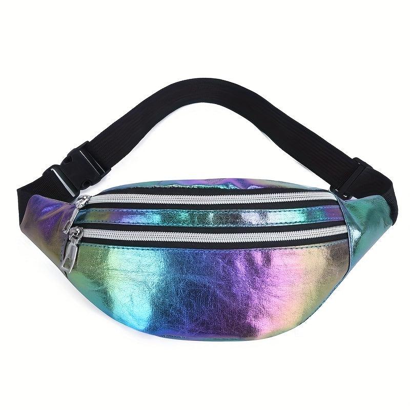 Holographic Outdoor Fanny Pack Zipper Leather Crossbody Phone Bag