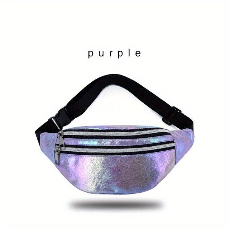 Holographic Outdoor Fanny Pack Zipper Leather Crossbody Phone Bag