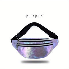 Holographic Outdoor Fanny Pack Zipper Leather Crossbody Phone Bag
