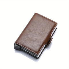 Men's Business PU Leather Aluminum Pop Up Card Holder Money Clip