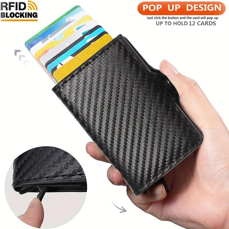 Men's Business PU Leather Aluminum Pop Up Card Holder Money Clip
