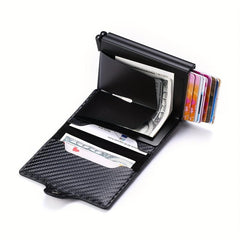 Men's Business PU Leather Aluminum Pop Up Card Holder Money Clip