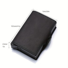 Men's Business PU Leather Aluminum Pop Up Card Holder Money Clip