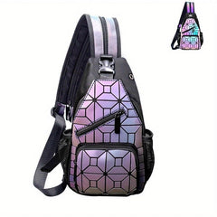 Luminous Geometric Backpack PU Leather Lightweight Sling Bag