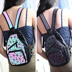 Luminous Geometric Backpack PU Leather Lightweight Sling Bag
