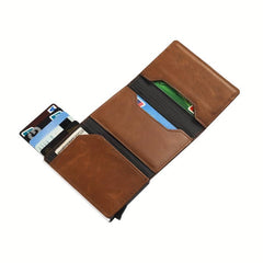 RFID Blocking Card Holder Auto Pop-up Money Clip Zipper Coin Purse