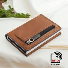 RFID Blocking Card Holder Auto Pop-up Money Clip Zipper Coin Purse