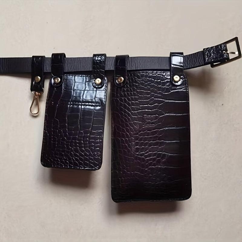 2pcs Mini Crocodile Pattern Waist Bag PU Leather Fanny Pack