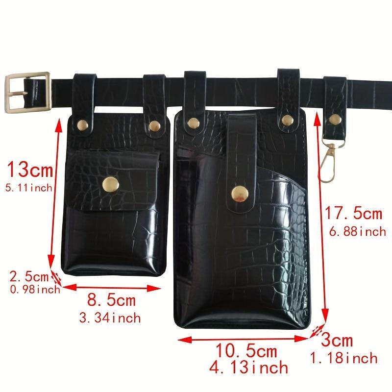2pcs Mini Crocodile Pattern Waist Bag PU Leather Fanny Pack