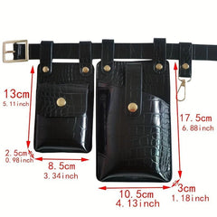 2pcs Mini Crocodile Pattern Waist Bag PU Leather Fanny Pack