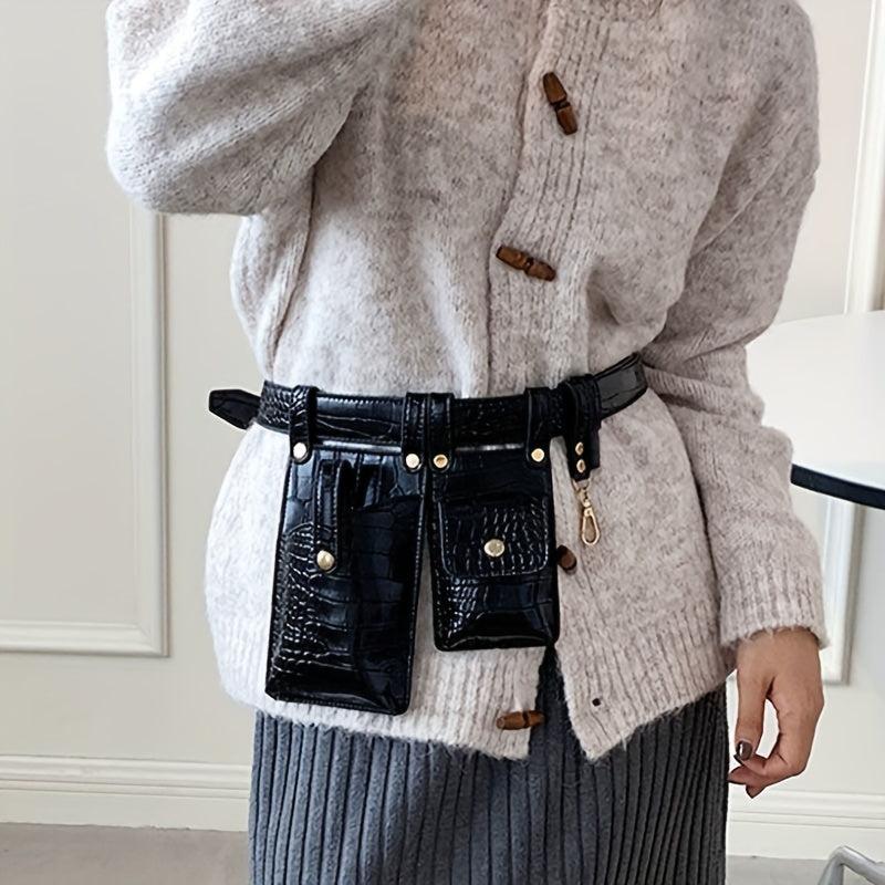 2pcs Mini Crocodile Pattern Waist Bag PU Leather Fanny Pack