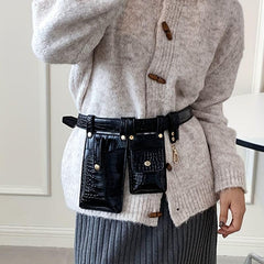 2pcs Mini Crocodile Pattern Waist Bag PU Leather Fanny Pack