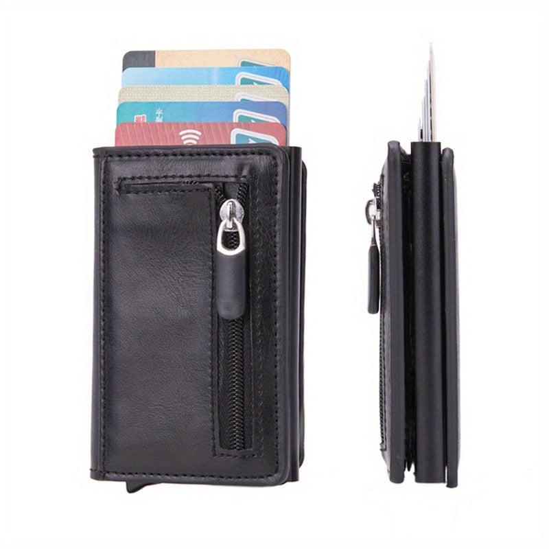 Men's RFID Blocking Card Case Aluminum Alloy Automatic Pop Up Credit Card Holder