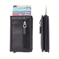 Men's RFID Blocking Card Case Aluminum Alloy Automatic Pop Up Credit Card Holder