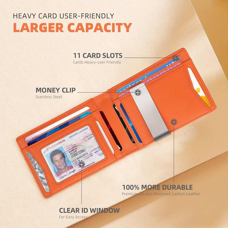 Slim Mens Wallet RFID Blocking Leather Money Clip Front Pocket Bifold