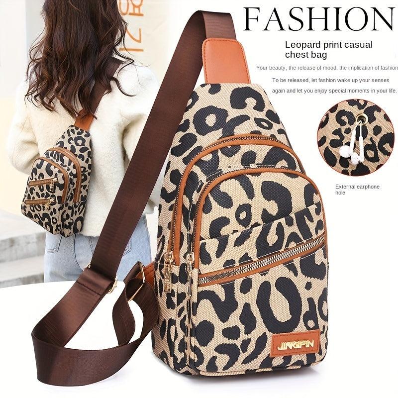 Leopard Print Chest Bag PU Sling Bag Women's Casual Crossbody Bag