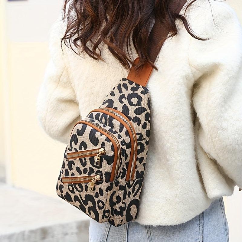 Leopard Print Chest Bag PU Sling Bag Women's Casual Crossbody Bag