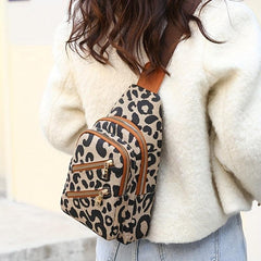 Leopard Print Chest Bag PU Sling Bag Women's Casual Crossbody Bag