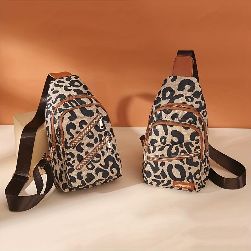 Leopard Print Chest Bag PU Sling Bag Women's Casual Crossbody Bag