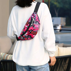 Graffiti Print Waist Bag Nylon Zipper Crossbody Bag