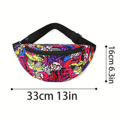 Graffiti Print Waist Bag Nylon Zipper Crossbody Bag