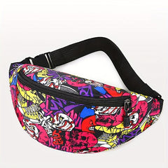 Graffiti Print Waist Bag Nylon Zipper Crossbody Bag