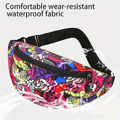 Graffiti Print Waist Bag Nylon Zipper Crossbody Bag