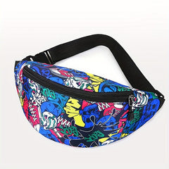 Graffiti Print Waist Bag Nylon Zipper Crossbody Bag