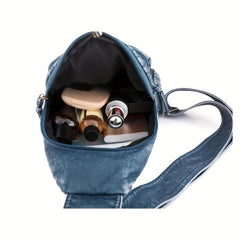 Vintage PU Leather Zipper Sling Bag