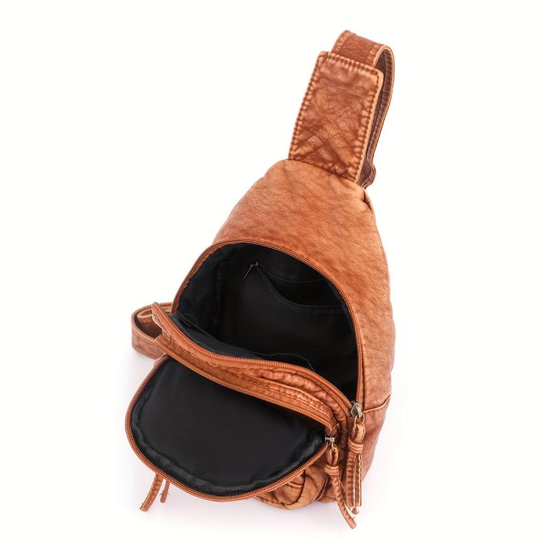 Vintage PU Leather Zipper Sling Bag