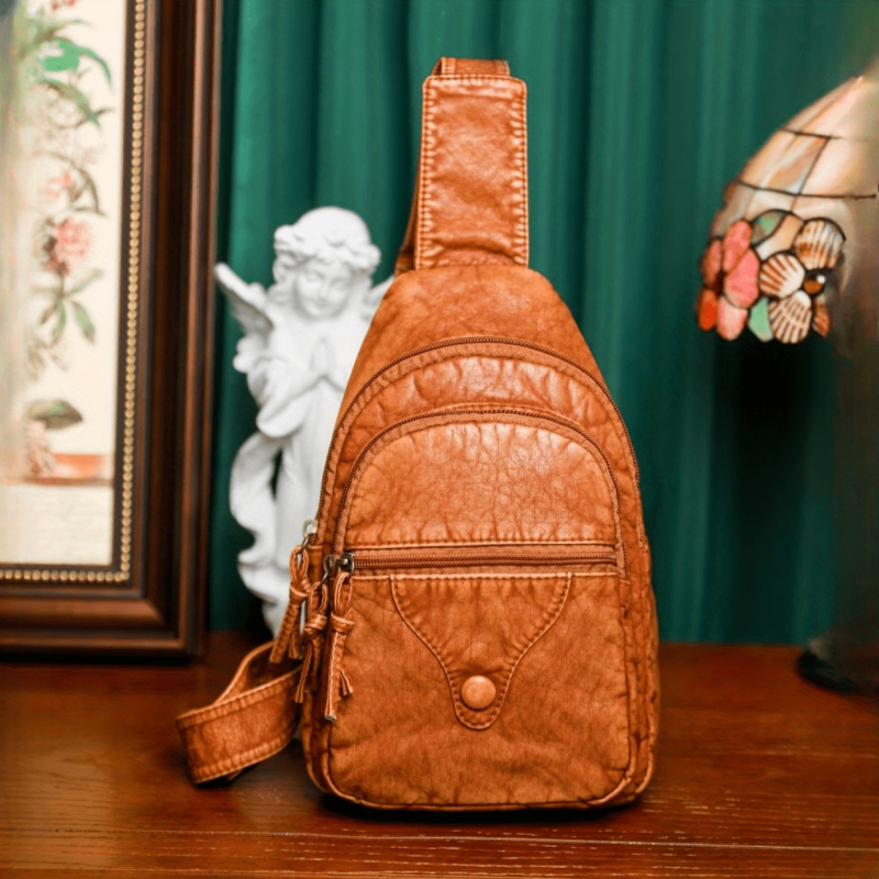 Vintage PU Leather Zipper Sling Bag