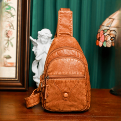 Vintage PU Leather Zipper Sling Bag