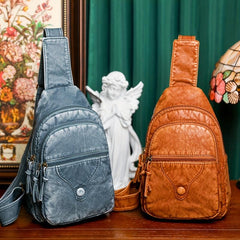 Vintage PU Leather Zipper Sling Bag
