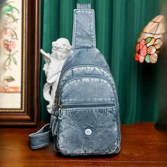 Vintage PU Leather Zipper Sling Bag