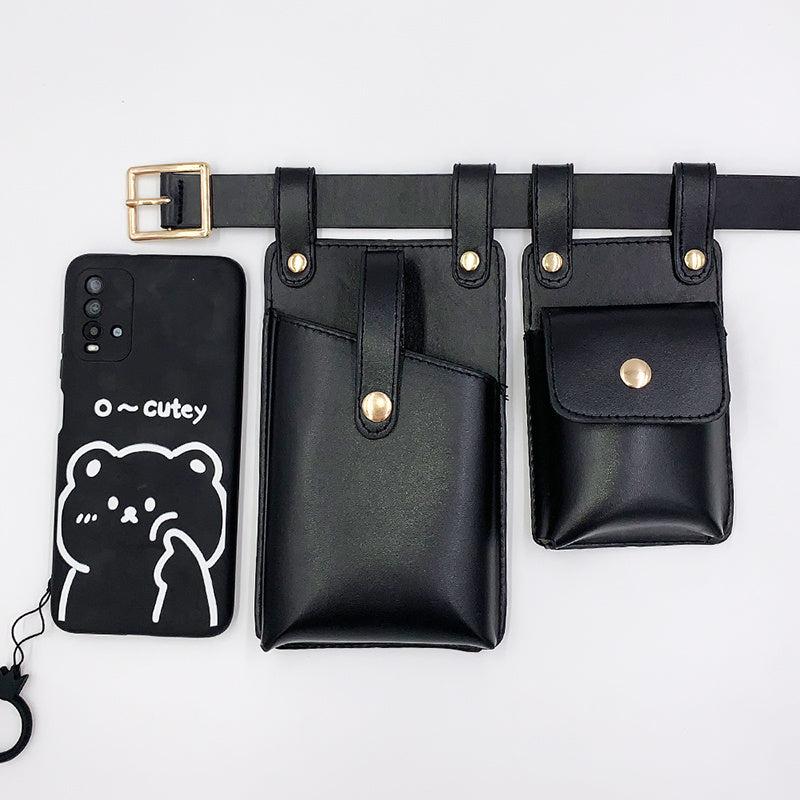 Faux Leather Belt Bag with Multiple Pockets for Women