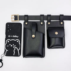 Faux Leather Belt Bag with Multiple Pockets for Women