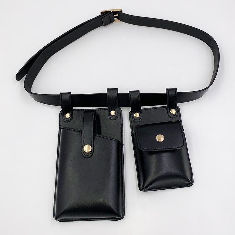 Faux Leather Belt Bag with Multiple Pockets for Women