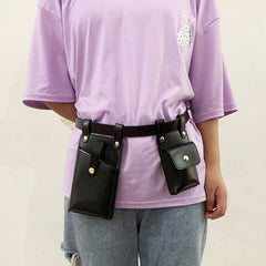 Faux Leather Belt Bag with Multiple Pockets for Women