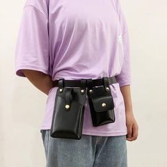 Faux Leather Belt Bag with Multiple Pockets for Women