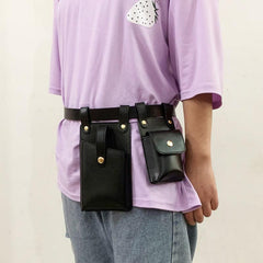 Faux Leather Belt Bag with Multiple Pockets for Women