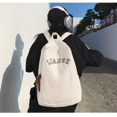 Preppy Style Letter Embroidery Backpack Casual Nylon Travel School Bag