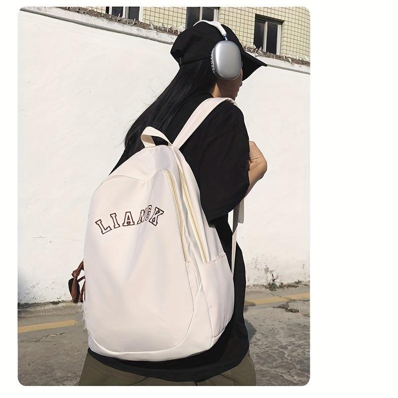 Preppy Style Letter Embroidery Backpack Casual Nylon Travel School Bag