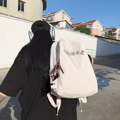 Preppy Style Letter Embroidery Backpack Casual Nylon Travel School Bag