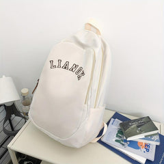 Preppy Style Letter Embroidery Backpack Casual Nylon Travel School Bag
