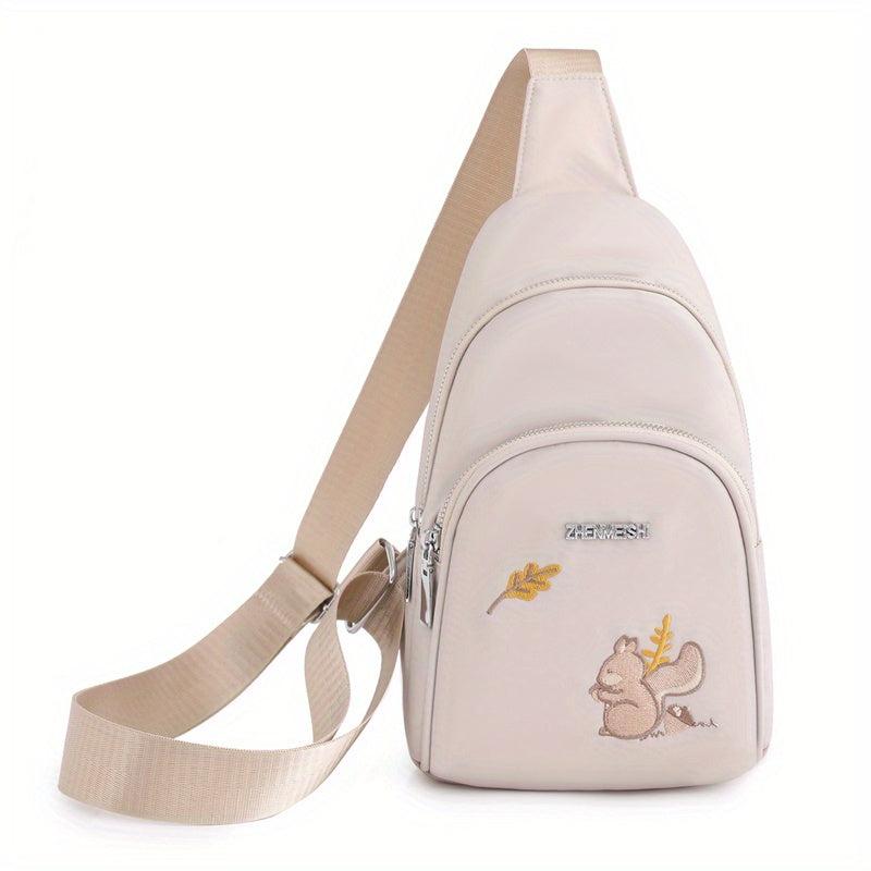 Squirrel Animal Pattern Chest Bag Embroidery Sling Bag
